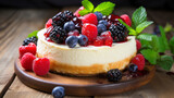 Full Homemade cheesecake with fresh berries fruit on top of it