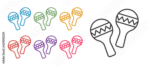 Set line Maracas icon isolated on white background. Music maracas instrument mexico. Set icons colorful. Vector