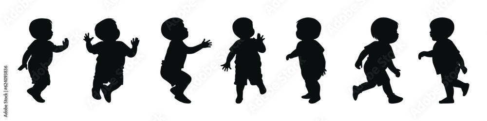 Set of baby walking silhouettes. Very smooth and detailed vector. Good use for your company logo or symbol. Baby vector silhouettes set