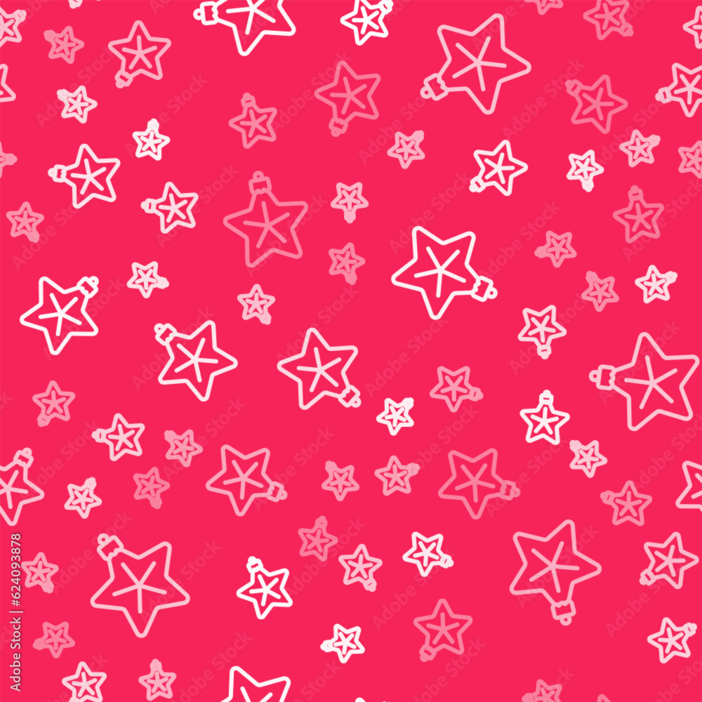 White line Christmas star icon isolated seamless pattern on red background. Merry Christmas and Happy New Year. Vector White line Christmas star icon isolated seamless pattern on red background. Merry Christmas and Happy New Year. Vector