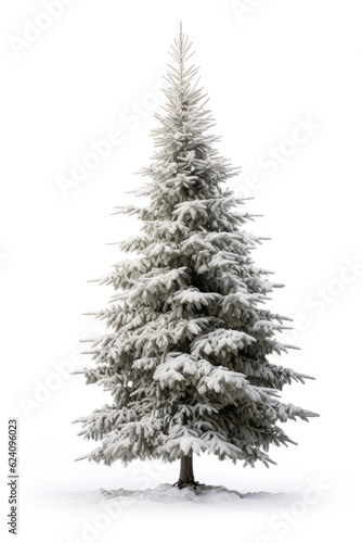 A snowy Christmas tree isolated on a white background