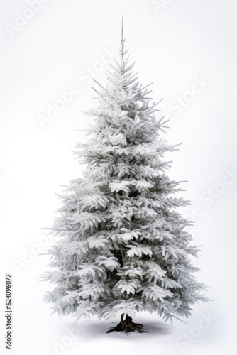 A snowy Christmas tree isolated on a white background