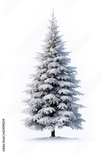 A snowy Christmas tree isolated on a white background © Venka
