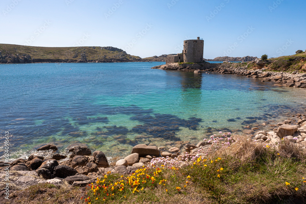 Cromwell's Castle, New Grimsby Sound and Bryher from Castle Porth, Tresco, Isles of Scilly