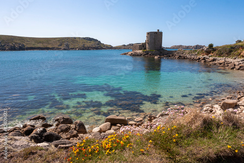 Cromwell's Castle, New Grimsby Sound and Bryher from Castle Porth, Tresco, Isles of Scilly photo