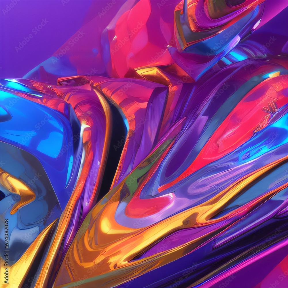 Multi-colored abstraction of blue, red, purple, orange and yellow colors. Flow of multicolored liquid. Generated AI.