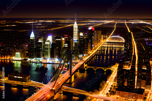 city ​​night view. Generative AI
