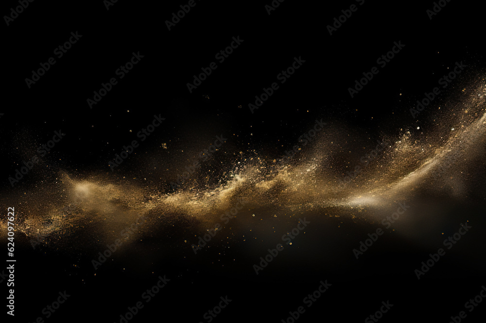 Fototapeta premium Golden Elegance: Glitter Powder Splash on Black Background. created with Generative AI