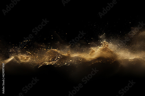 Golden Elegance: Glitter Powder Splash on Black Background. created with Generative AI