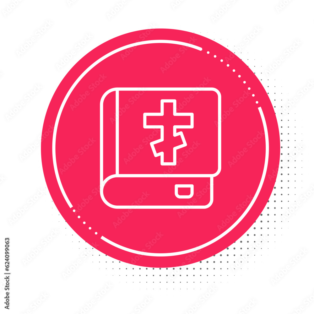 White line Holy bible book icon isolated on white background. Red circle button. Vector White line Holy bible book icon isolated on white background. Red circle button. Vector