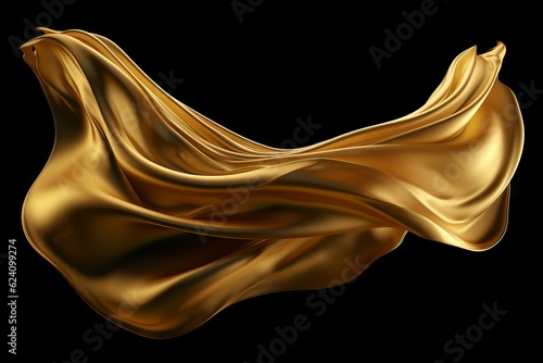 Golden silk flying in the air with black background, background for presentation