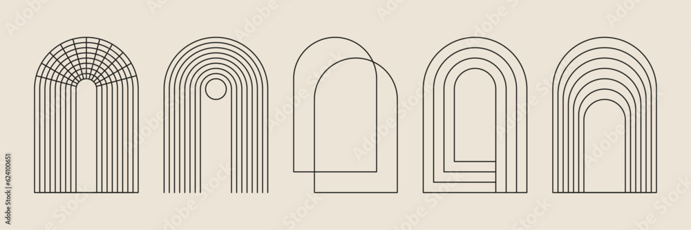 Boho frame arch vector illustration modern minimalistic retro aesthetic linear arc portal logo bohemian design element mystical geometric abstract border Boho frame arch vector illustration modern minimalistic retro aesthetic linear arc portal logo bohemian design element mystical geometric abstract border