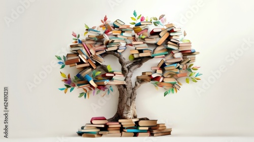 Leinwand Poster International literacy day concept with tree with books like leaves