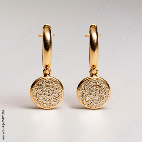 Fotografering Fine Gold Hoop Earring with Dangling Diamond Coin