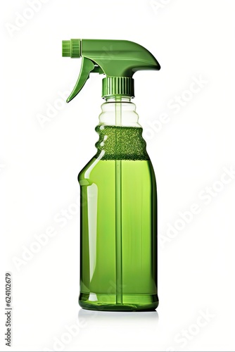 Green Cleaner Spray Bottle for Sanitary Housecleaning - Hygiene Supply Chemical Isolated on White. Generative AI photo