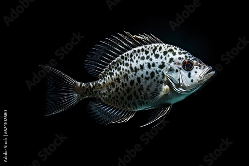 Freshwater Fish - Black Crappie Profile Isolated on White Background - Color Photo: Generative AI