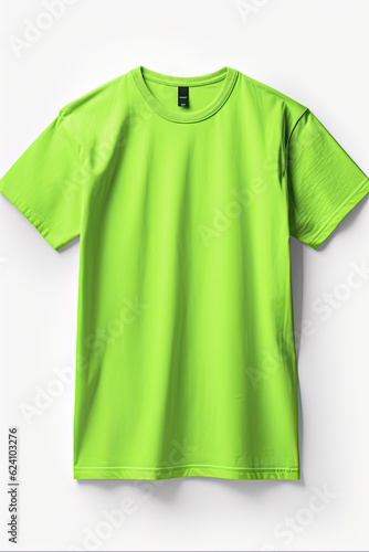 Isolated Green Tee Shirt. Blank Neon Tee Shirt for Clothing Design. Fashionable Cotton Shirt in White Background. Generative AI