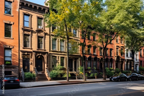 Serene Brownstone Overlooking a Quiet Neighborhood Street in Greenwich Village, New York City: Generative AI