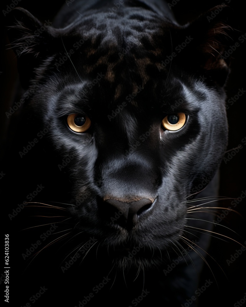 Black panter. Awesome animal. Close-up shot. AI generated.
