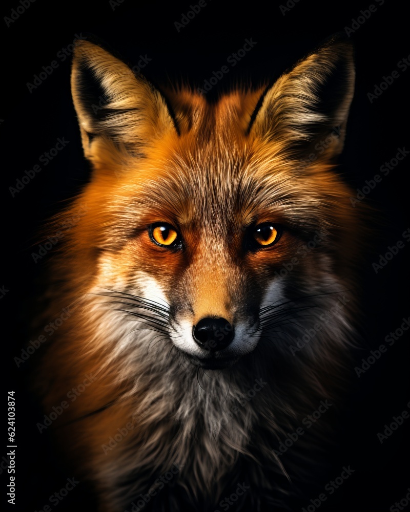 Fox. Awesome animal. Close-up shot. AI generated.