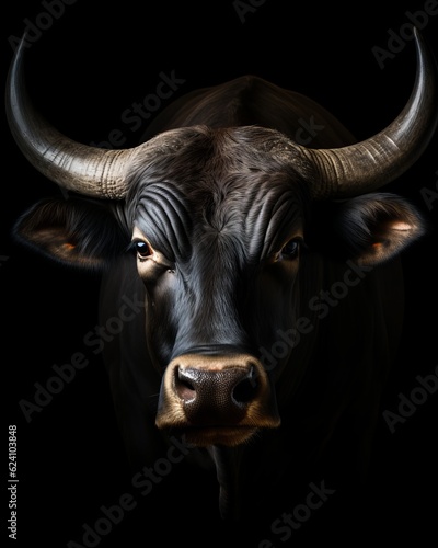 Bull. Awesome animal. Close-up shot. AI generated.