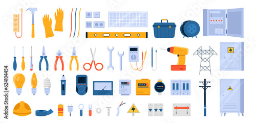 Canvastavla Electricity tools set vector controlillustration