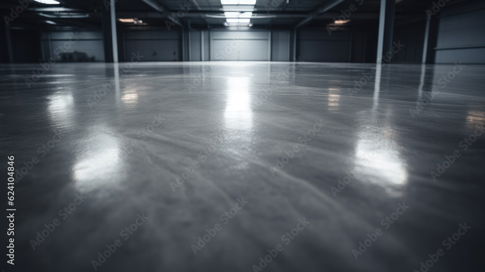 Epoxy and waxed floor in hangar or parking
