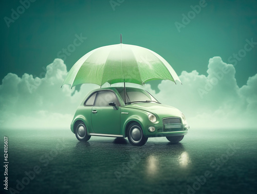 Road Safe Assurance: Unwavering Support and Protection for Your Vehicle. Your Reliable Car Insurance Company, Automobile under the umbrella in rainy day. Safety concept. Ai Generative