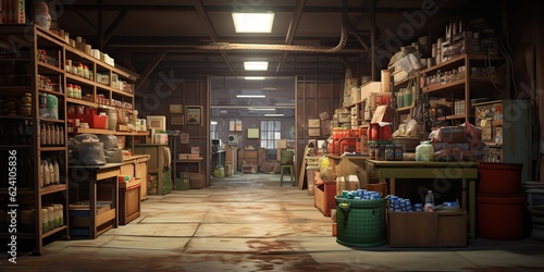 AI Generated. AI Generative. Small retro vintage retro old antique warehouse american style. Delivery shipping transportation packing goods. Graphic Art