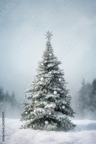 A snowy Christmas tree on a snowy background © Veniamin Kraskov