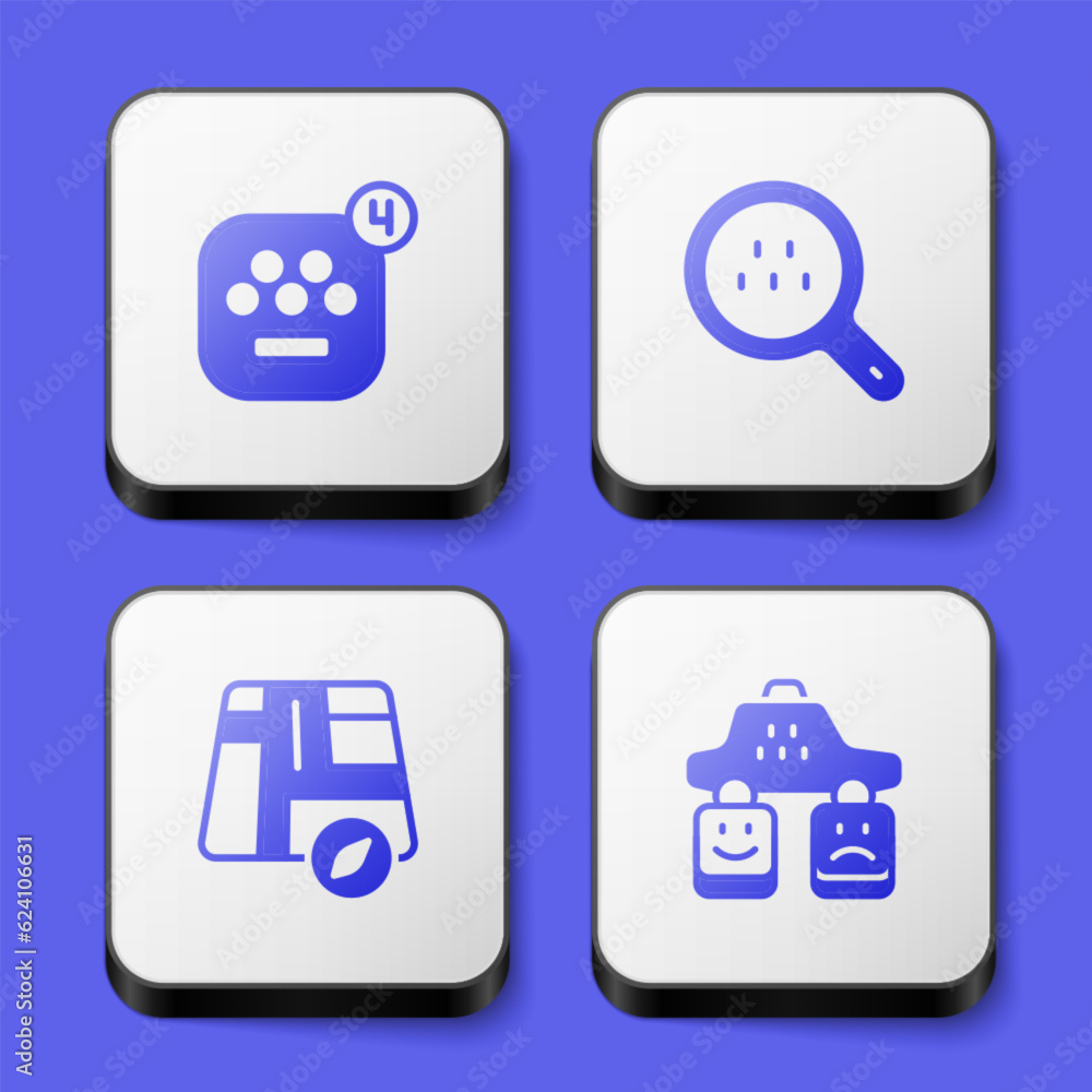 Set Taxi mobile app, Search taxi, Location car and service rating icon. White square button. Vector Set Taxi mobile app, Search taxi, Location car and service rating icon. White square button. Vector