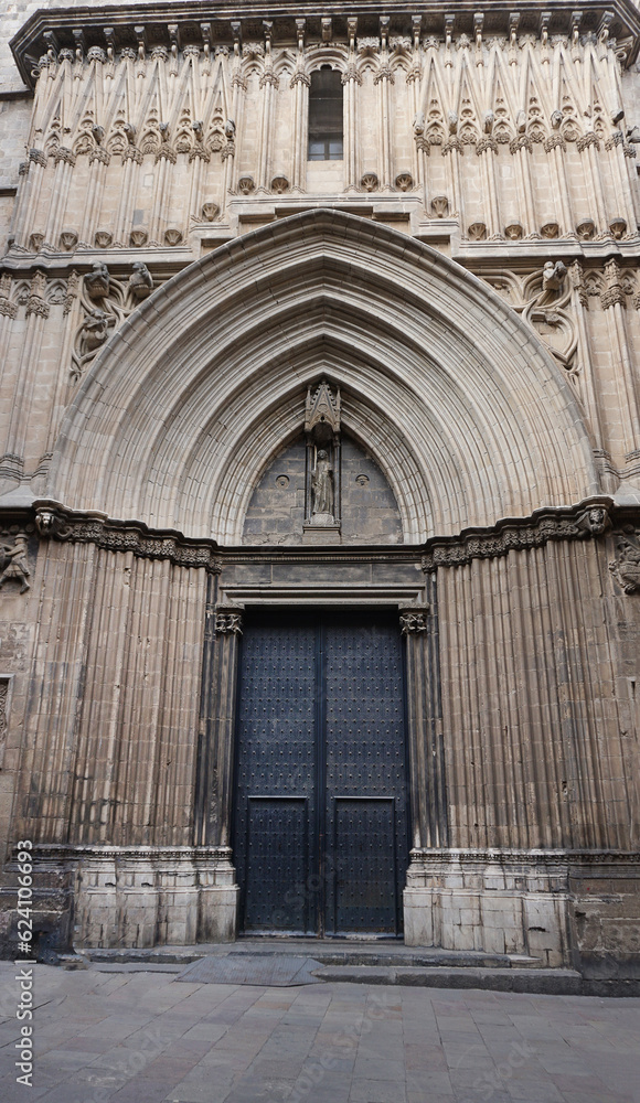 Doors of Saint Ivo at the northern side and former main entrance to Barcelona Cathedral, a gothic cathedral