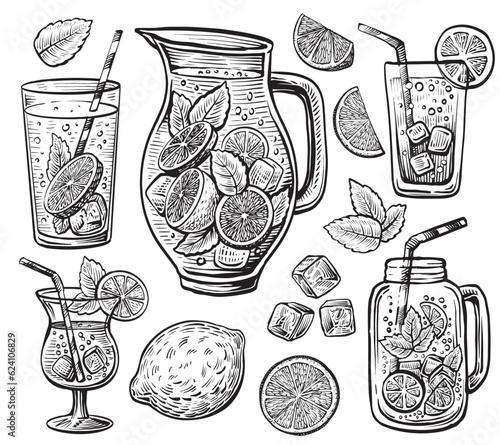Canvas Print Lemonade vector sketch set