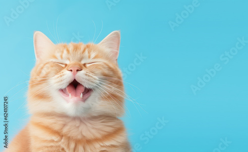 Happy smiling cat on blue green background © iDoPixBox