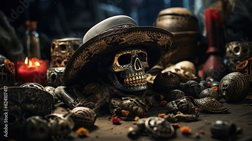 Day of the dead event with skulls AI generated image