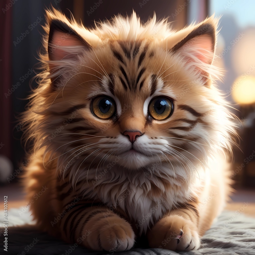 A fluffy cat with captivating eyes