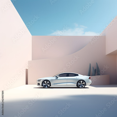 White car render with a minimal pastel background