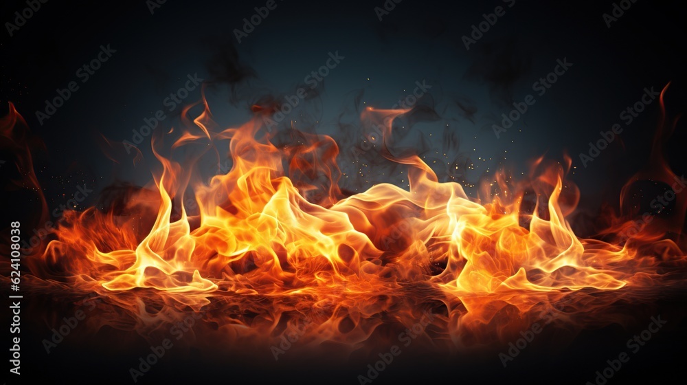 Hot Fire flames on black background AI generated image Hot Fire flames on black background AI generated image