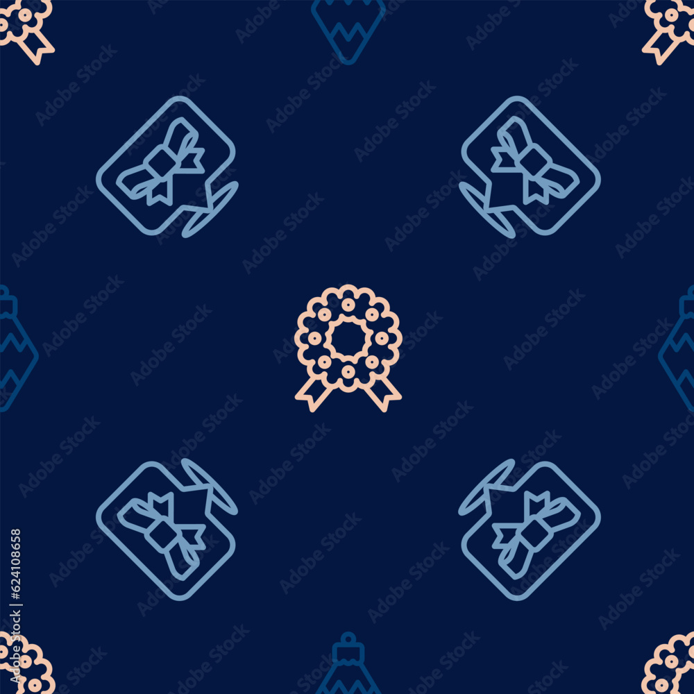 Set line Christmas toy, Gift bow and wreath on seamless pattern. Vector Set line Christmas toy, Gift bow and wreath on seamless pattern. Vector