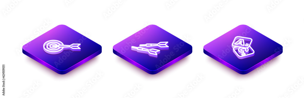 Set Isometric line Classic dart board and arrow, Dart and Bingo icon. Vector Set Isometric line Classic dart board and arrow, Dart and Bingo icon. Vector