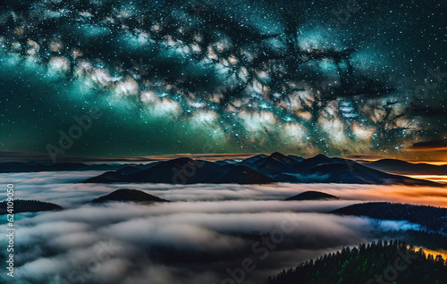 Fantastic starry sky above the clouds. Beauty of nature concept. Generative AI.