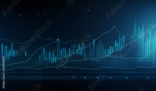 Bright blue background with financial graph bars