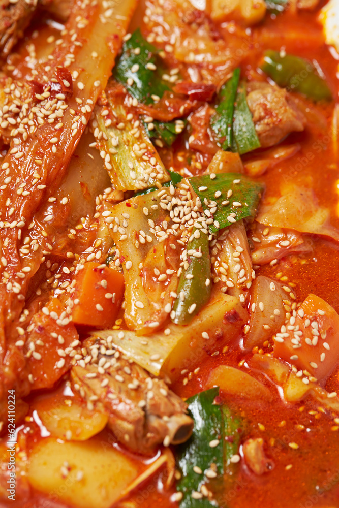 Spicy food with chicken and kimchi,Korean food Spicy food with chicken and kimchi,Korean food