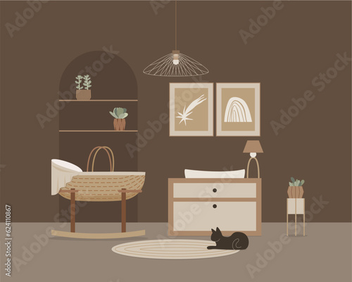 Modern bedroom flat vector design. Composition in scandinavian style