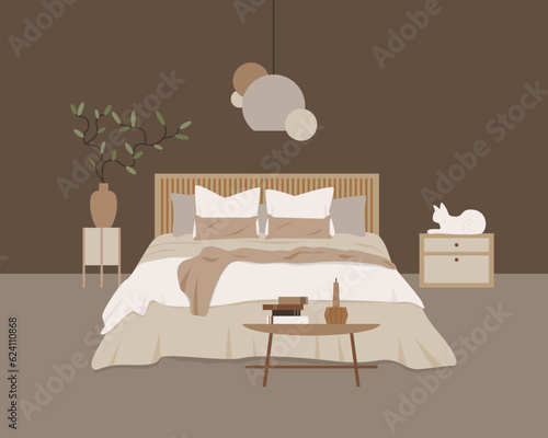 Modern bedroom flat vector design. Composition in scandinavian style