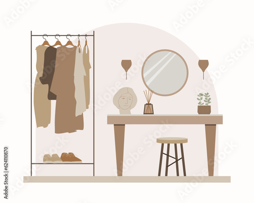 Modern bedroom flat vector design. Composition in scandinavian style