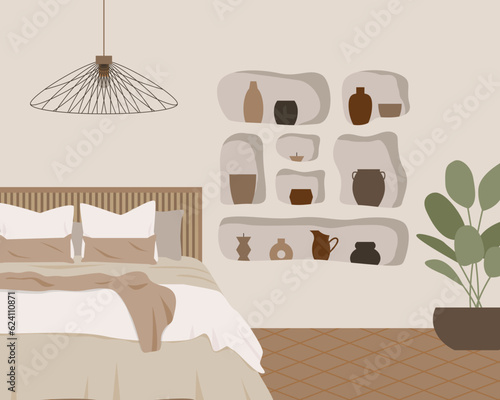 Modern bedroom flat vector design. Composition in scandinavian style
