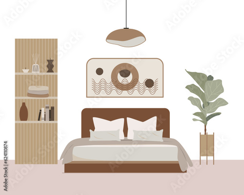 Modern bedroom flat vector design. Composition in scandinavian style