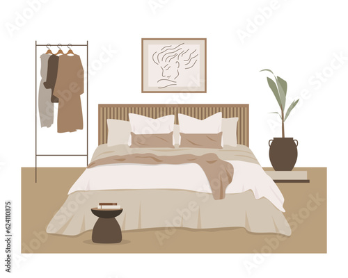 Modern bedroom flat vector design. Composition in scandinavian style