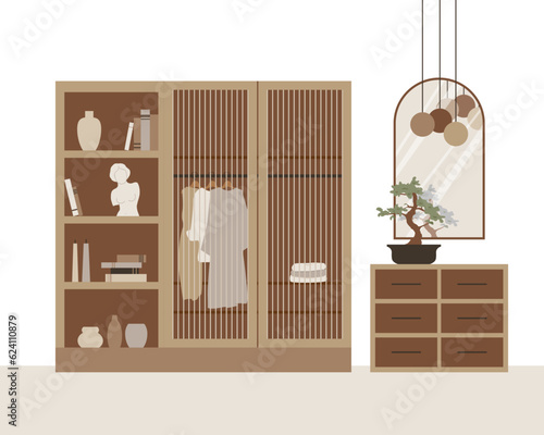 Modern bedroom flat vector design. Composition in scandinavian style